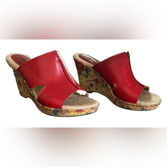 Boc Chandler Red Pepper Leather Floral
Design Cork Platform Wedge Sandals 7 M - Picture 2 of 5